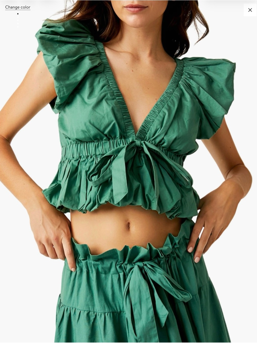 Free People Bring The Bubble Cotton Tie Waist Ruffle Crop Top Size Medium